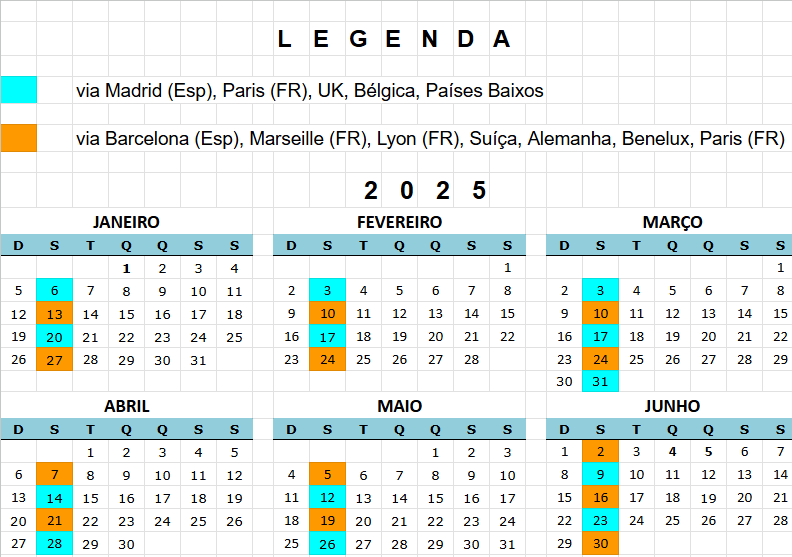 calendario de viagens